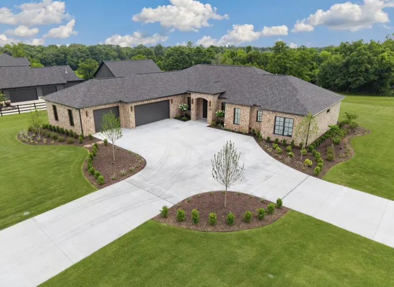 Aerial view, The Arched Brick Ranch