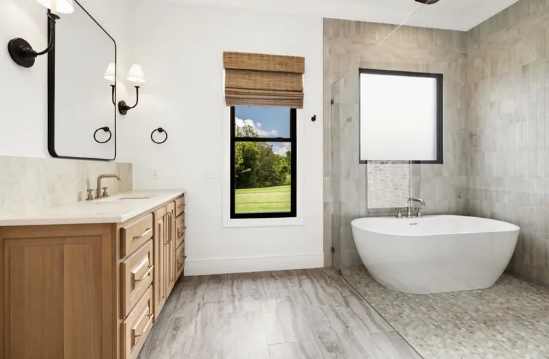 Primary bath, The Arched Brick Ranch
