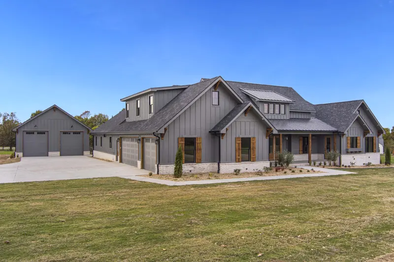 Board-and-batten home with cedar accents