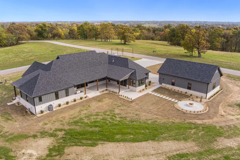 Aerial rear view, The Cedar & Batten Farmhouse